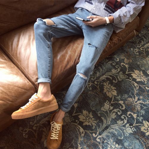 Jeans pour adolescent pieds Slim en coton automne - Ref 1482088