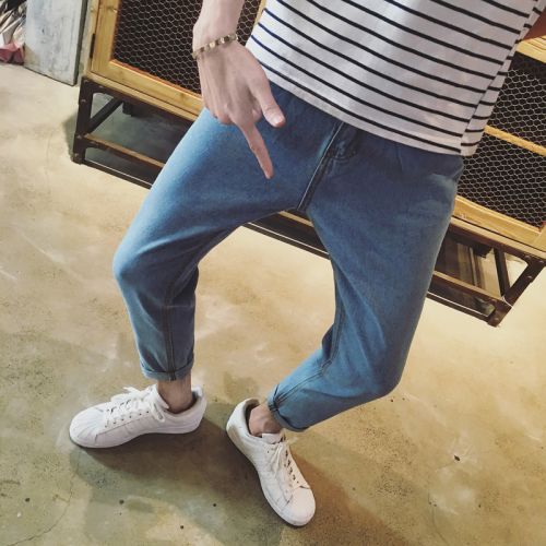 Jeans pour adolescent pieds Slim en coton été - Ref 1482176