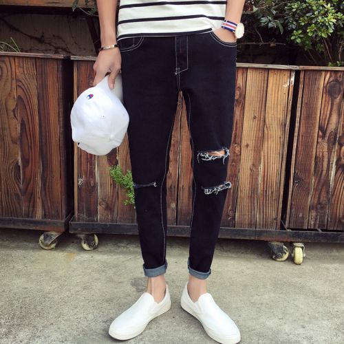 Jeans pour adolescent pieds Slim en coton été - Ref 1482180