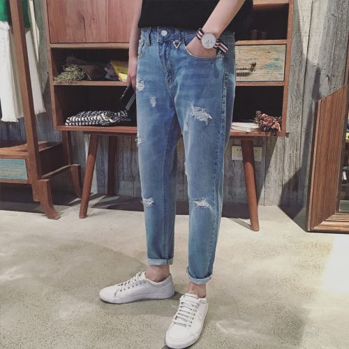 Jeans pour adolescent pieds Slim en coton été - Ref 1482219