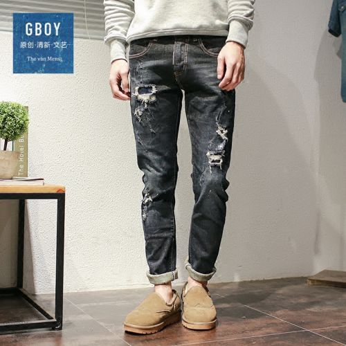 Jeans pour jeunesse pieds Slim en coton printemps - Ref 1482748