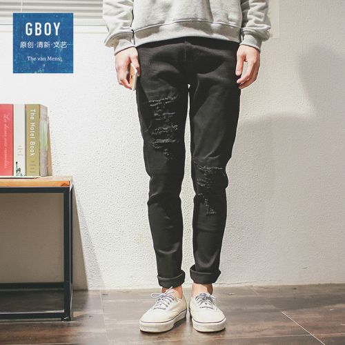 Jeans pour jeunesse pieds Slim en coton printemps - Ref 1482926