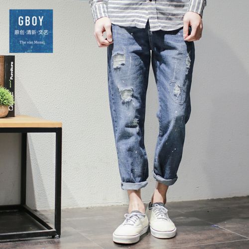 Jeans pour jeunesse pieds Slim en coton printemps - Ref 1483091