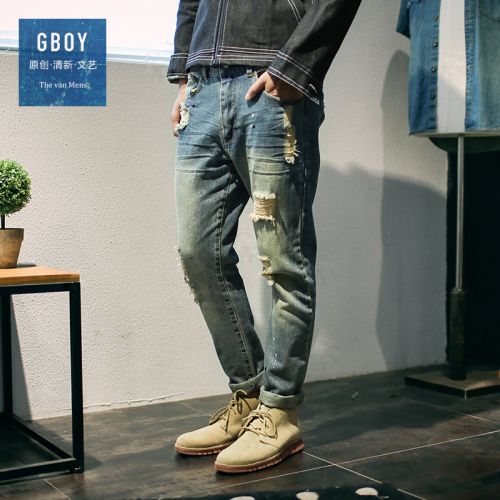 Jeans pour jeunesse pieds Slim en coton printemps - Ref 1483098