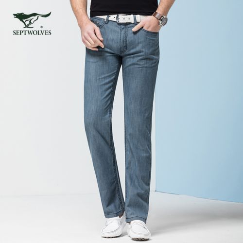 Jeans pour jeunesse coupe droite SEPTWOLVES coton été - Ref 1483445