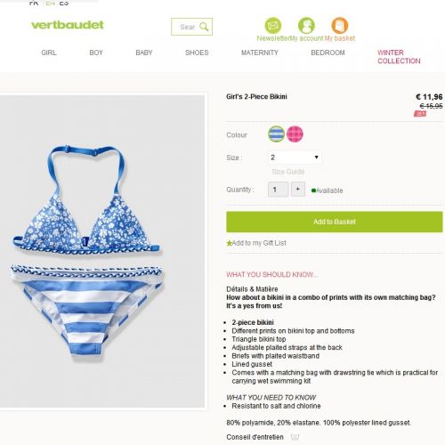 Maillot de bain fille VERTBAUDER en nylon - Ref 2547888