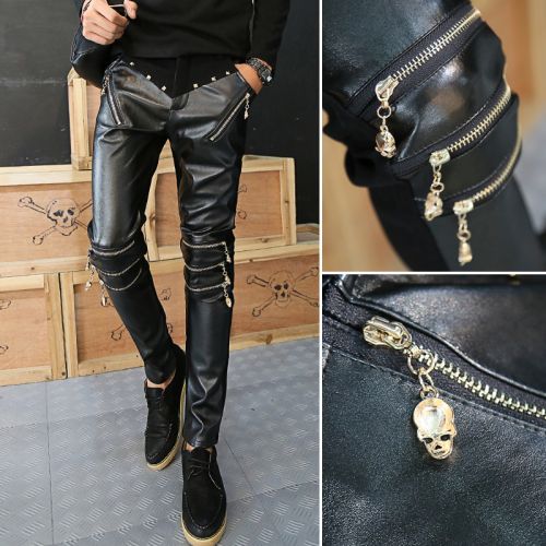 Pantalon cuir homme serré pour jeunesse automne - Ref 1480753