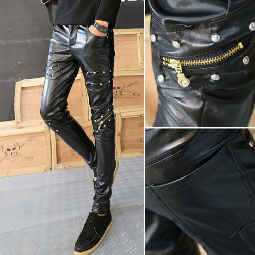 Pantalon cuir homme serré pour jeunesse printemps - Ref 1481242