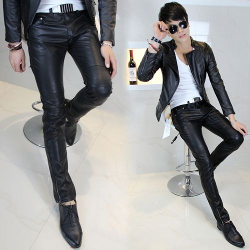 Pantalon cuir homme serré pour jeunesse printemps - Ref 1481485