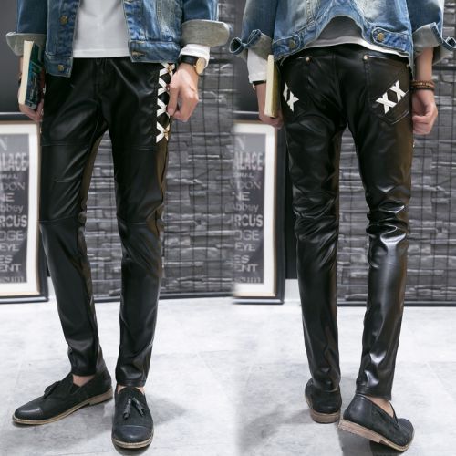 Pantalon cuir homme pantalons fuselés pour adolescent PU automne - Ref 1482122