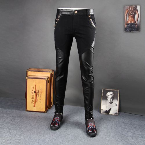 Pantalon cuir homme serré pour jeunesse automne - Ref 1482775
