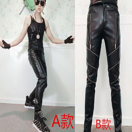 Pantalon cuir homme serré pour jeunesse PU printemps - Ref 1483465