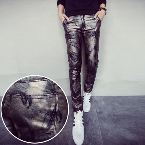 Pantalon cuir homme serré pour jeunesse automne - Ref 1484571
