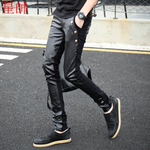 Pantalon cuir homme pantalons fuselés pour adolescent PU hiver - Ref 1485772