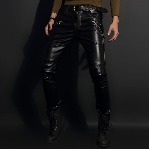 Pantalon cuir homme serré pour jeunesse automne - Ref 1485982