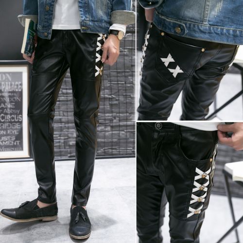 Pantalon cuir homme pantalons fuselés pour adolescent PU hiver - Ref 1493474