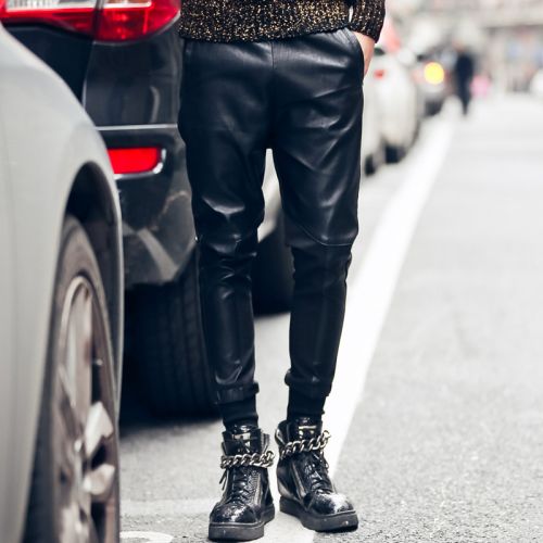 Pantalon cuir homme pantalons fuselés pour adolescent printemps - Ref 1494039