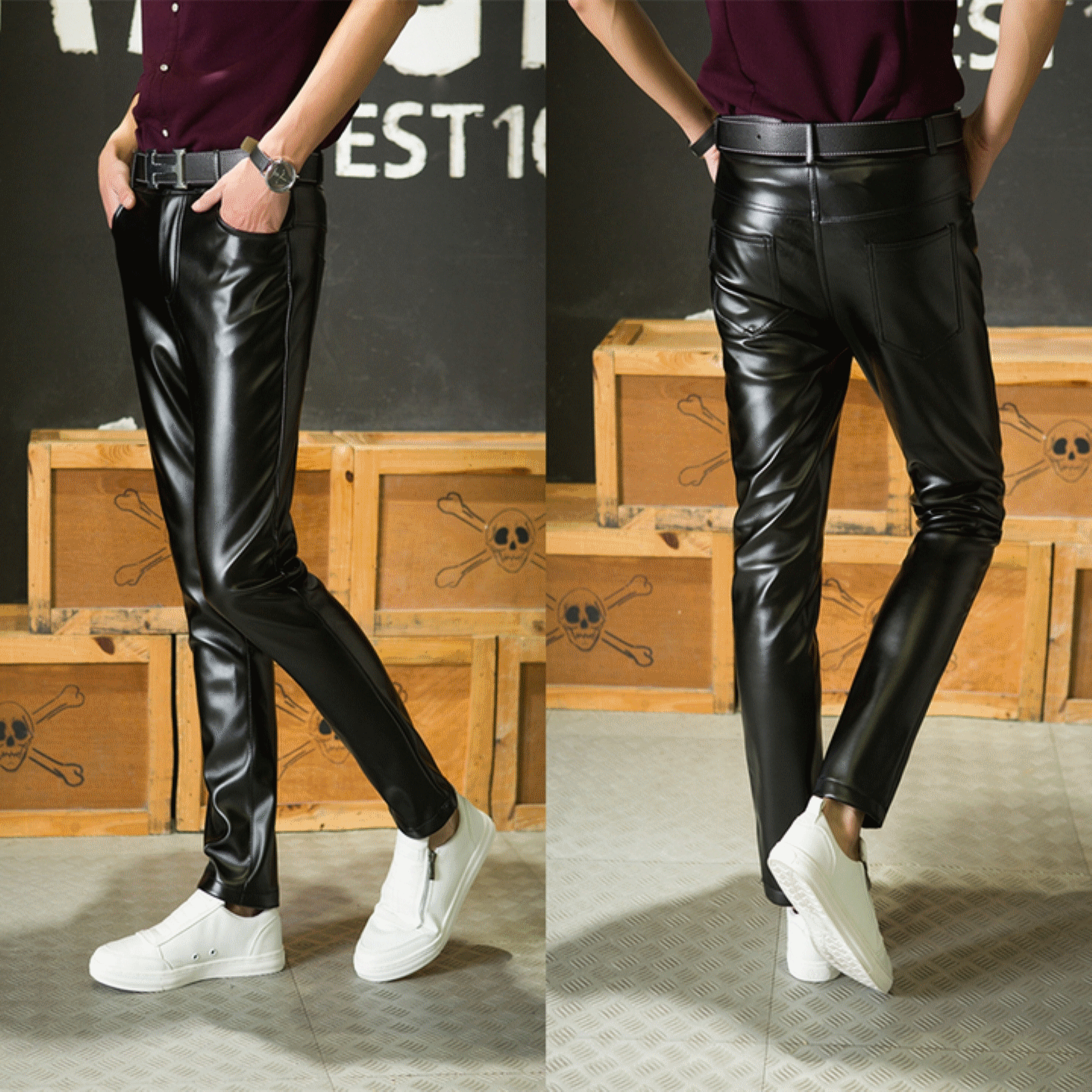 Pantalon cuir homme serré pour jeunesse automne - Ref 1494382