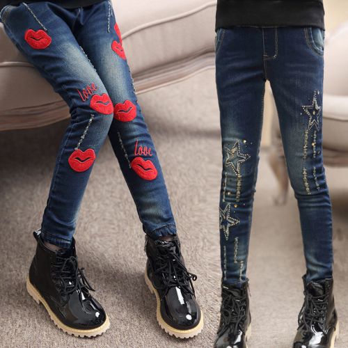 Pantalon fille Early Yang Tong - paragraphe rouge à lèvres étoile cinq branches en toile Ref 2061755