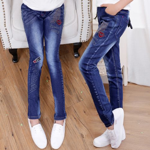 Pantalon fille en Coton denim bombe - Ref 2062235