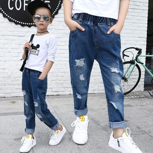 Pantalon fille jeans trou en toile - Ref 2062282