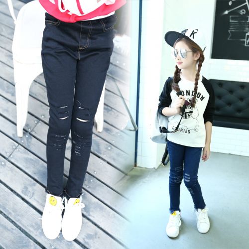 Pantalon fille en coton denim - Ref 2062437