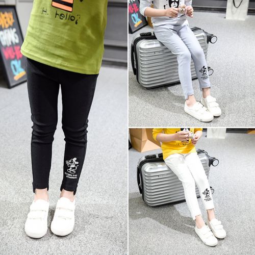 Pantalon fille Mickey brodé pantalons pieds en Toile de coton - Ref 2063495