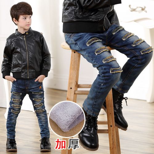 Pantalon garçon BABY JIMMY jean rayé en toile - Ref 2055377