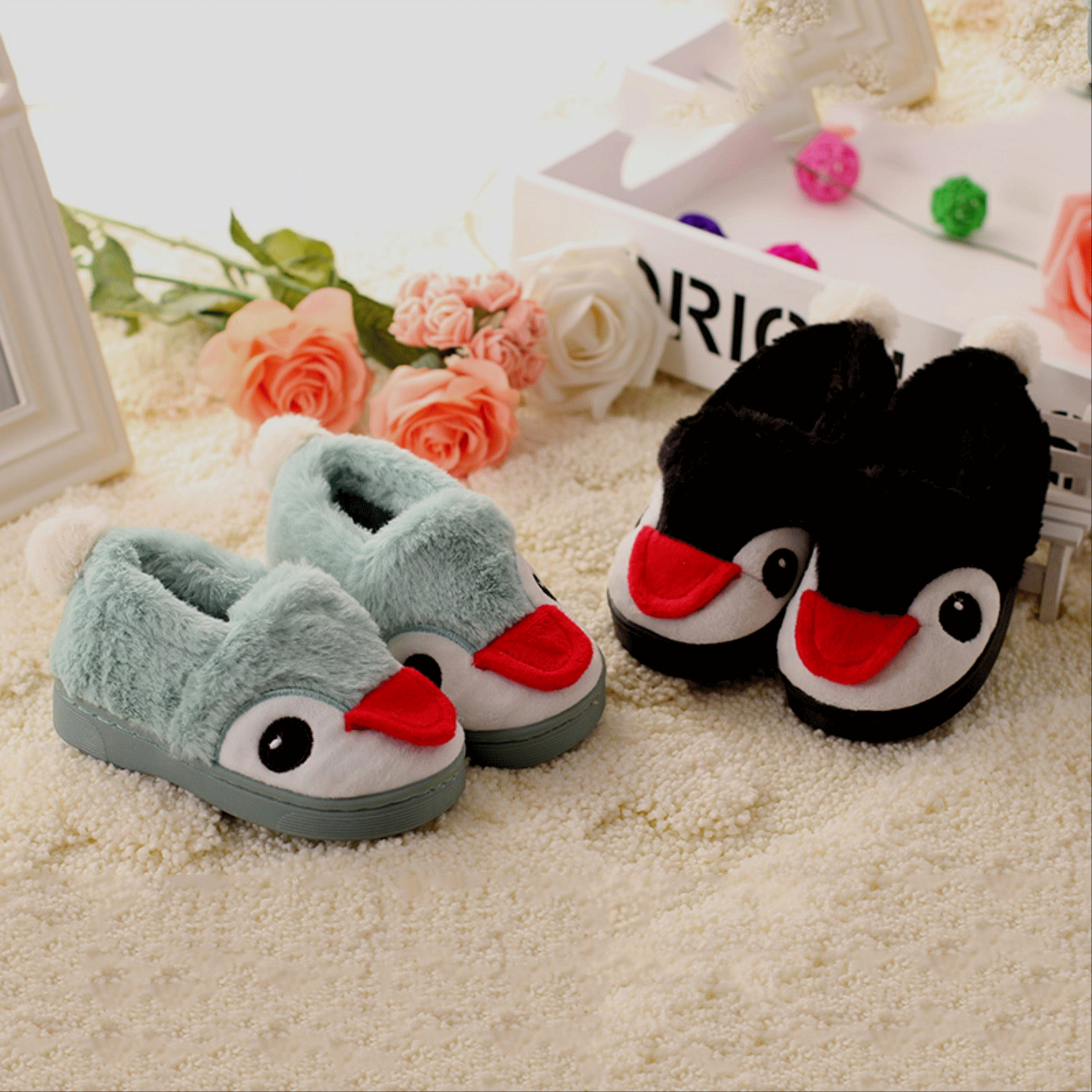 Pantoufles enfants en pour hiver - semelle caoutchouc antidérapant Ref 1016290