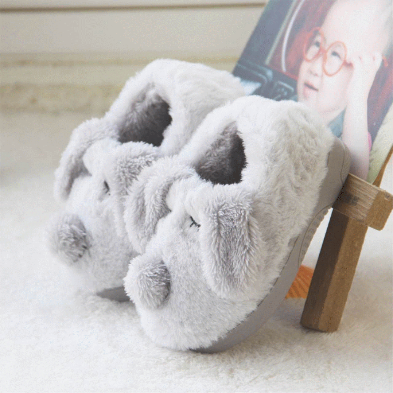 Pantoufles enfants en pour hiver - semelle caoutchouc antidérapant Ref 1017276