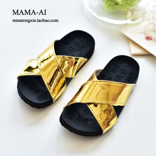 Pantoufles enfants en Cuir spatial pour été - semelle caoutchouc antidérapant Ref 1033692