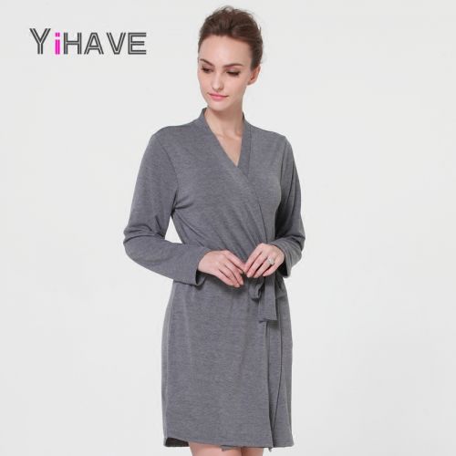 Peignoir jeunesse COLOR OF GOD Modal Gris chiné à manches longues femme robe - Ref 596098