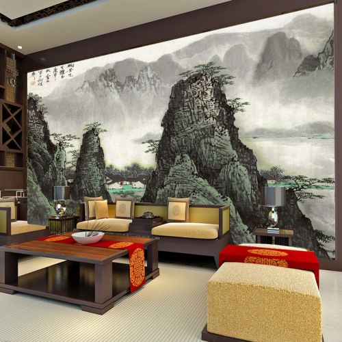 Poster mural géant moderne chinois - fond d'écran de broderie Ref 2451126