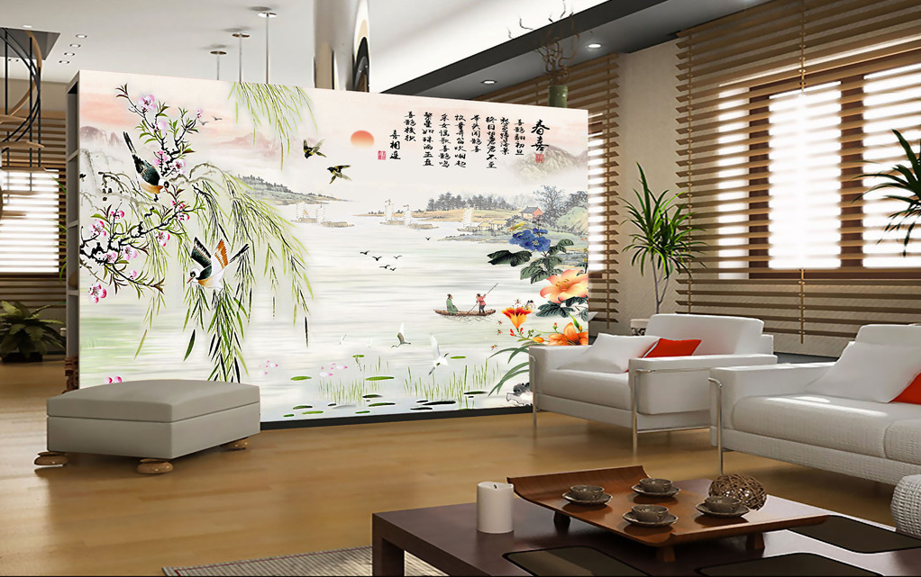 Poster mural géant moderne chinois - papier peint en soie Ref 2455442