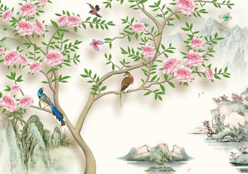 Poster mural géant moderne chinois - papier peint en soie Ref 2455671