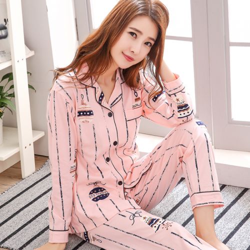 Pyjama pour femme en Coton à manches longues - Ref 2988185