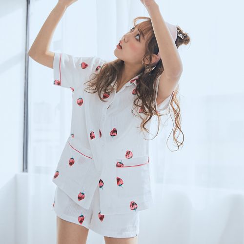 Pyjama pour femme GRLBOBRA en Coton à manche courte - Ref 2988617