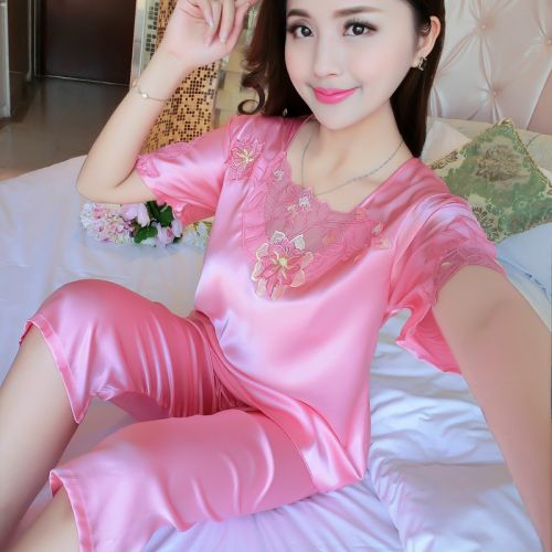 Pyjama pour femme en Soie de glace à manche courte - Ref 2989689