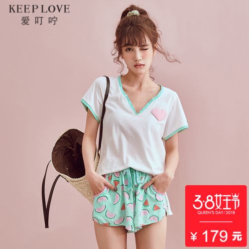 Pyjama pour femme KEEP AIMEZ LA PRUDENCE à manche courte - Ref 2991131