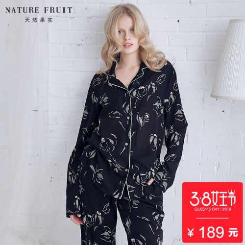 Pyjama pour femme NATURE FRUITS NATURELS en Coton à manches longues - Ref 2991142