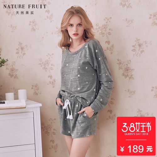 Pyjama pour femme NATURE FRUITS NATURELS en Coton à manches longues - Ref 2991189
