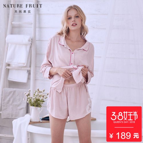 Pyjama pour femme NATURE FRUITS NATURELS en Viscose à manches longues - Ref 2991194