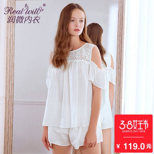 Pyjama pour femme REALWILL en Coton à manche courte - Ref 2991314