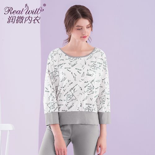 Pyjama pour femme REALWILL en Coton à neuf manches - Ref 2991332