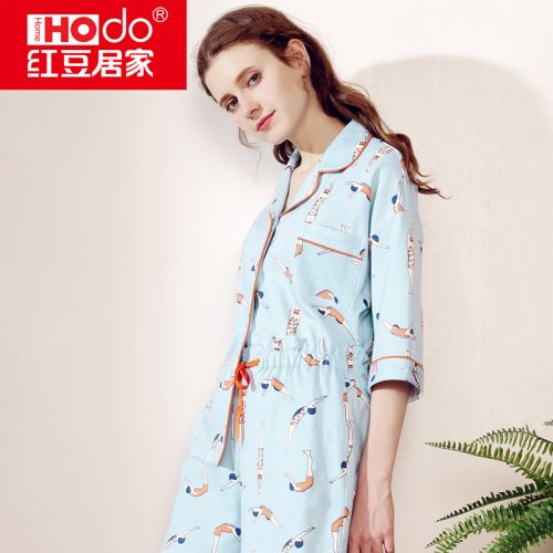 Pyjama pour femme HODOHOME en Coton à manchon moyen - Ref 2992256