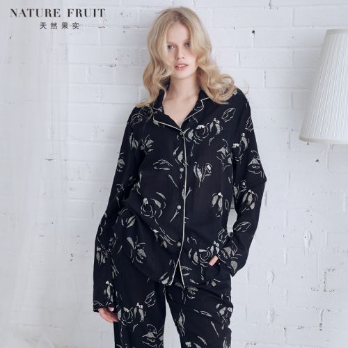 Pyjama pour femme NATURE FRUITS NATURELS en Coton à manches longues - Ref 2992540