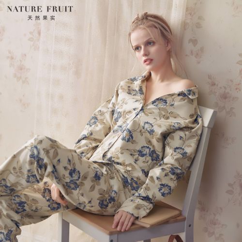Pyjama pour femme NATURE FRUITS NATURELS en Coton à manches longues - Ref 2992555