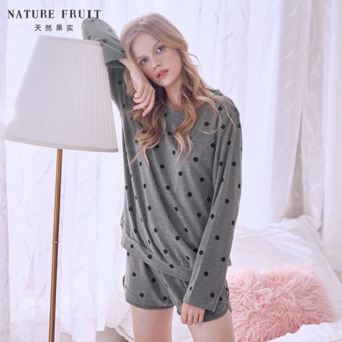 Pyjama pour femme NATURE FRUITS NATURELS en Coton à manches longues - Ref 2992585