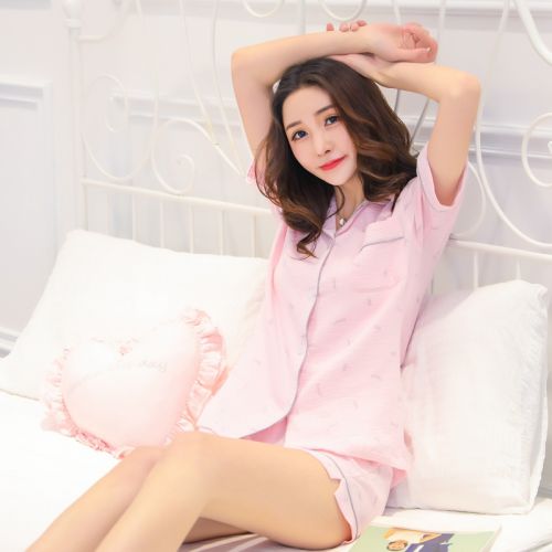 Pyjama pour femme LENIOVE en Coton à manche courte - Ref 2992984