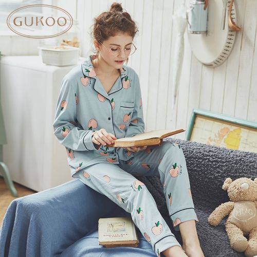 Pyjama pour femme GUKOO en Coton à manches longues - Ref 2995209